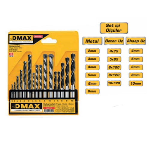 DMAX AHŞAP BETON METAL MATKAP UÇ SETİ 16PARÇA DMX4345